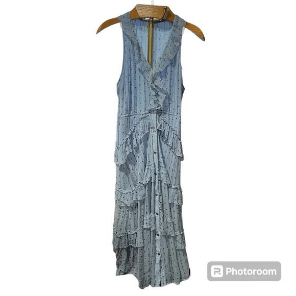 SUNDANCE ~ Belle Courant Cupro Tiered Ruffle Sleeveless Maxi/Midi Length Dress - Picture 2 of 12